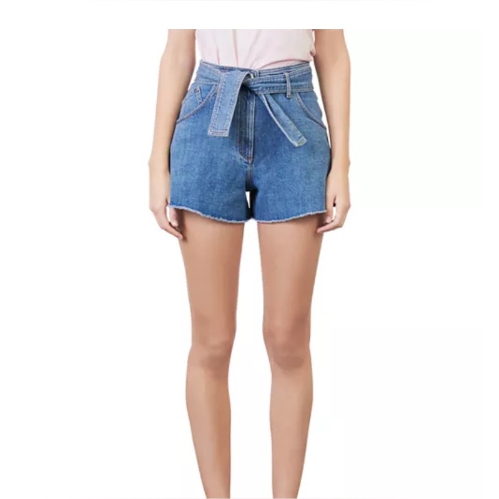 Maje High Rise Denim Shorts with Belt in Blue size 23?